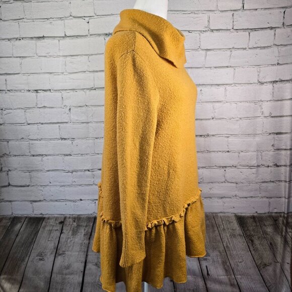 UMGEE WOMENS SWEATER COWL TUNIC NECK MUSTARD RUFFLED BOTTOM WOMENS SMALL - Picture 6 of 9